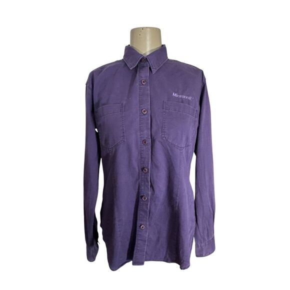 VTG Columbia Purple Corduroy Button Up Shirt Microsoft Employee 90s Sz M - Picture 1 of 6